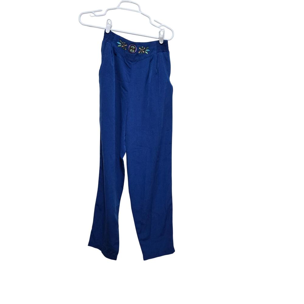 Saint-Germain Paris Blue Embroidered Pull On Pants Small